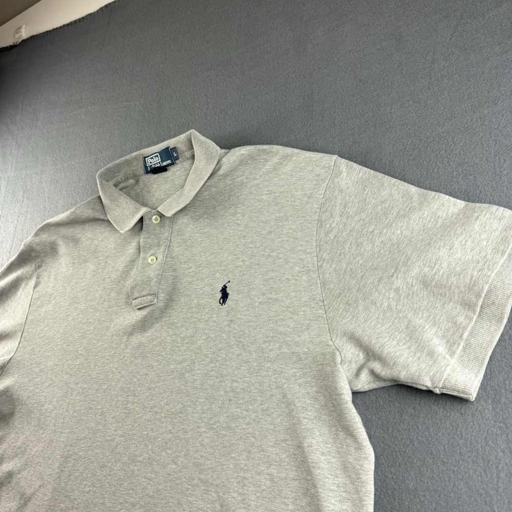 Polo Ralph Lauren Shirt Men's L Gray Vintage Blue Pony Short Sleeve Golf Preppy